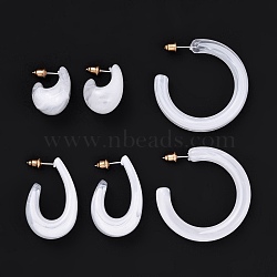 C-shape Resin Stud Earrings Set, Half Hoop Earrings, Open Hoop Earrings for Women, White, 23~40.5x6~14mm, Pin: 0.7mm, 3 pairs/set(EJEW-D277-01G-02)