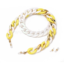 (Holiday Stock-Up Sale)Eyeglasses Chains, Face Mask Chains, Neck Strap for Eyeglasses, with Acrylic & CCB Plastic Curb Chains, 304 Stainless Steel Lobster Claw Clasps and Rubber Loop Ends, Yellow, 29.13 inch(74cm)(AJEW-EH00087-06)
