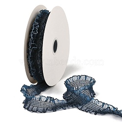 20 Yards Polyester Pleated Elastic Lace Trim, Ruffled Trimming for Bowknot Making, Marine Blue, 1-1/4 inch(33mm)(SRIB-M015-01G)