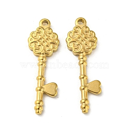 Ion Plating(IP) 304 Stainless Steel Pendants, Flower Key Charm, Real 18K Gold Plated, 34x11x2.5mm, Hole: 2mm(STAS-P341-27G)