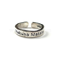 Motivational Slogan Alloy Cuff Rings, Word Hakuna Matata Ring, Antique Silver, Inner Diameter: Adjustable(FS-WGE3CFE-04)