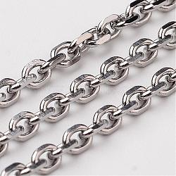 304 Stainless Steel Cable Chains, Unwelded, Faceted, Stainless Steel Color, 3.6x2.9x0.8mm(CHS-K002-04-3mm)