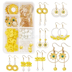 SUNNYCLUE 198Pcs DIY Yellow Flower Style Earring Making Kits, Including Flower Alloy Pendants, Glass Beads, Brass Findings, Iron Jump Ring & Pins, Golden(DIY-SC0014-88)