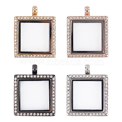 CHGCRAFT 4Pcs 4 Colors Alloy Photo Frame Magnetic Pendants, with Crystal Resin Rhinestone, Cadmium Free & Lead Free, Square, Mixed Color, 35x29mm, 1pcs/color(ALRI-CA0001-004)