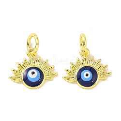 Real 18K Gold Plated Brass Pendants, with Enamel and Jump Ring, Evil Eye, 12x14x3mm, Hole: 4mm(KK-L209-035G-02)