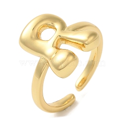 Brass Open Cuff Rings, for Women, Lead Free & Cadmium Free, Real 18K Gold Plated, Letter R, 12.5mm, Adjustable(RJEW-U008-06R-G)