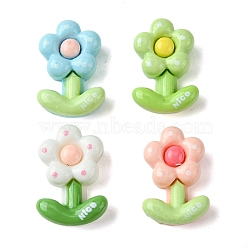 Opaque Resin Decoden Cabochons, Flower with Leaf, Mixed Color, 24x16.5x7mm(RESI-K038-04)