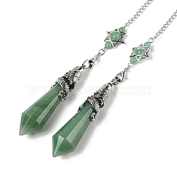 Natural Green Aventurine Cone Dowsing Pendulum Big Pointed Pendants, with Antique Silver Tone Brass Findings, 312mm(AJEW-Z041-01E-AS)