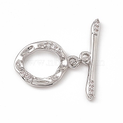 Brass Micro Pave Clear Cubic Zirconia Toggle Clasps, Textured Ring, Real Platinum Plated, Ring: 17.5x13x2mm, Hole: 1.8mm, Bar: 24.5x5x2mm, Hole: 1.8mm(KK-K271-17P)