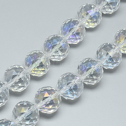 Electroplate Glass Bead Strands, AB Color Plated, Faceted, Round, Clear, 17~18x17~18mm, Hole: 2mm, about 30pcs/strand, 22.8 inch(EGLA-S137-08)