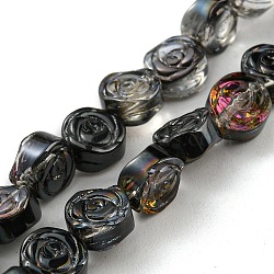 Half Plated Electroplate Glass Transparent Beads Strands, Rose, Black, 6x7x3.5mm, Hole: 1mm, about 110pcs/strand, 25.20 inch(64cm)(EGLA-G037-01A-HP01)