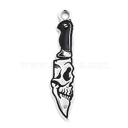 Halloween Alloy Enamel Pendants, Platinum, Dagger, Skull, 31x7x1mm, Hole: 2mm(FIND-M019-01A)