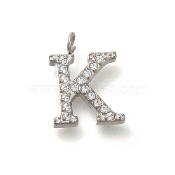 304 Stainless Steel Micro Pave Cubic Zirconia Pendants, Letter A~Z Charms, Letter K, 12.5x9.5x2mm, Hole: 2mm(STAS-H228-06P-K)