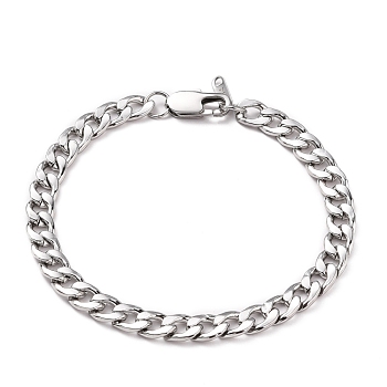 Men's Fashionable 304 Stainless Steel Cuban Link Chain Bracelets, with Lobster Claw Clasps, Stainless Steel Color, 8-3/8 inch(21.3cm)