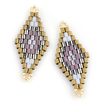 MIYUKI & TOHO Japanese Seed Beads, Handmade Links, Rhombus Loom Pattern, Medium Purple, 31~32.5x13~13.5x1.5~2mm, Hole: 1mm