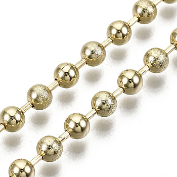 Brass Ball Chains, Long-Lasting Plated, Textured, Soldered, Light Gold, Round: 4mm