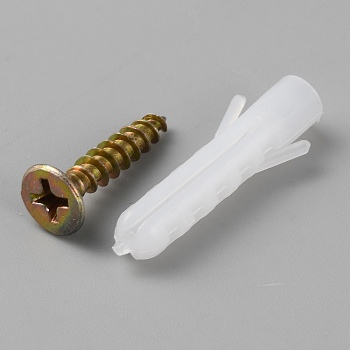 Iron Screws & Plastic Anchor Plug Sets, Golden, 19x8mm & 28x9x5.5mm