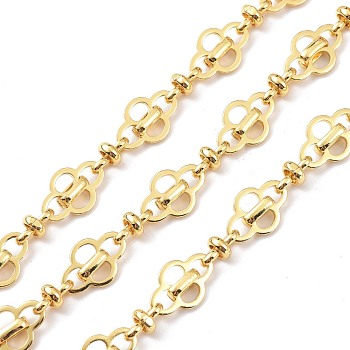 Brass Satellite Chains, with Spool, Soldered, Flower, Real 18K Gold Plated, 14x9x4mm and 9x5x1mm