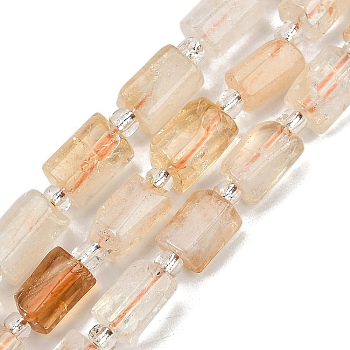 Natural Yellow Quartz Beads Strands, Faceted, Column, with Seed Beads, 12x8mm, Hole: 1.2mm, about 26pcs/strand, 15.35''(39cm)