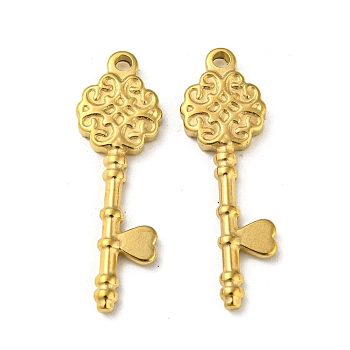 Ion Plating(IP) 304 Stainless Steel Pendants, Flower Key Charm, Real 18K Gold Plated, 34x11x2.5mm, Hole: 2mm