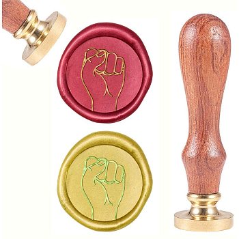 DIY Scrapbook, Brass Wax Seal Stamp and Wood Handle Sets, Fist, Golden, 8.9x2.5cm, Stamps: 25x14.5mm