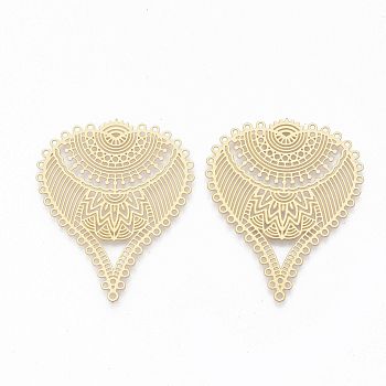 304 Stainless Steel Filigree Joiners, Leaf, Golden, 42x35x0.5mm, Hole: 1mm