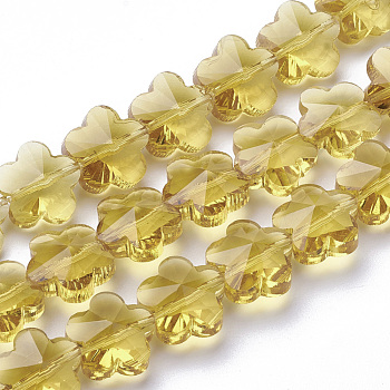 Transparent Glass Beads, Faceted, Plum Blossom, Light Khaki, 13x13.5x8.5mm, Hole: 1mm