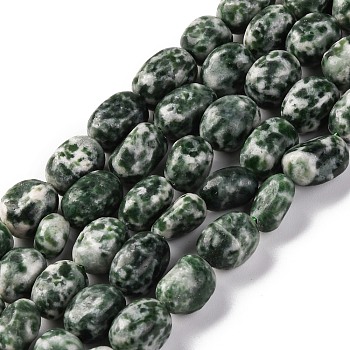 Natural Green Spot Jasper Beads Strands, Nuggets, Tumbled Stone, 7~12x6~8x5~7mm, Hole: 1mm, about 43~44pcs/strand, 15.47~15.63''(39.3~39.7cm)