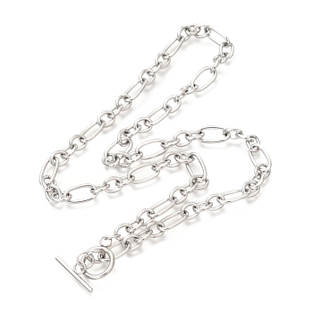 Unisex 304 Stainless Steel Figaro Chain Necklaces, with Toggle Clasps, Stainless Steel Color, 20.47 inch(52cm)