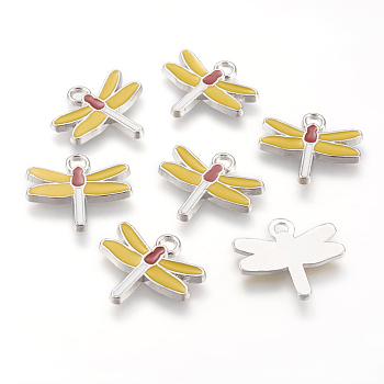 Alloy Enamel Charms, Lead Free and Cadmium Free, Dragonfly, Colorful, Platinum, about 19mm long, 20mm wide, 1.5mm thick, hole: 2.5mm