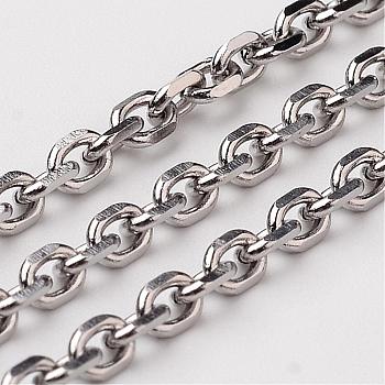 304 Stainless Steel Cable Chains, Unwelded, Faceted, Stainless Steel Color, 3.6x2.9x0.8mm