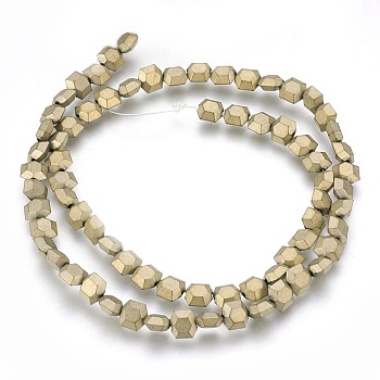 Electroplated Non-magnetic Synthetic Hematite Beads Strands, Frosted, Hexagon, Antique Bronze Plated, 6x6x3mm, Hole: 1mm, about 72pcs/strand, 15.94 inch(40.5cm)