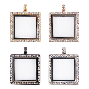 CHGCRAFT 4Pcs 4 Colors Alloy Photo Frame Magnetic Pendants, with Crystal Resin Rhinestone, Cadmium Free & Lead Free, Square, Mixed Color, 35x29mm, 1pcs/color