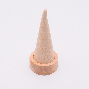 Wood Ring Displays, with Faux Suede, Cone, BurlyWood, 4.15x10.15cm