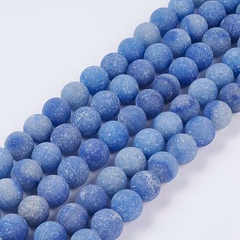 Natural Blue Aventurine Beads Strands, Frosted, Round, 10mm, Hole: 1mm, about 37pcs/strand, 14.9 inch