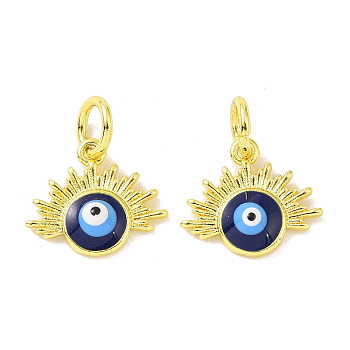 Real 18K Gold Plated Brass Pendants, with Enamel and Jump Ring, Evil Eye, 12x14x3mm, Hole: 4mm