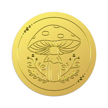 Self Adhesive Gold Foil Embossed Stickers, Medal Decoration Sticker, Mushroom, 5x5cm, 4pcs/sheet