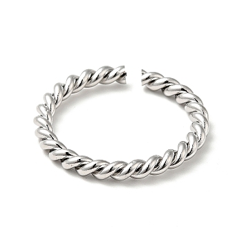 201 Stainless Steel Twist Rope Shape Open Cuff Ring for Women, Stainless Steel Color, 3mm, Inner Diameter: 17~18mm