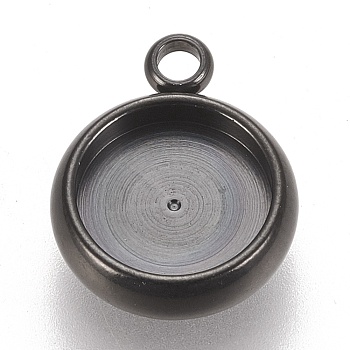 304 Stainless Steel Pendant Cabochon Settings, Lace Edge Bezel Cups, Flat Round, Electrophoresis Black, Tray: 8mm, 13x10.5x3mm, Hole: 1.8mm