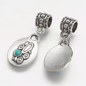 Alloy European Dangle Charms, with Resin, Oval, Large Hole Pendants, Antique Silver, 30.5mm, Hole: 4.5mm