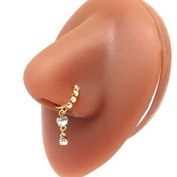 316L Surgical Stainless Steel Cubic Zirconia Dangle Hoop Nose Ring with Charms, Golden, Heart, 80mm