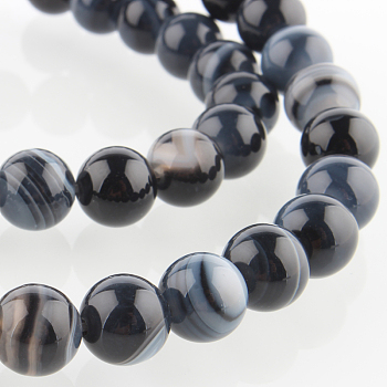 Natural Black Agate Round Bead Strands, Dyed, Black, 8mm, Hole: 1mm, about 49pcs/strand, 14.96 inch