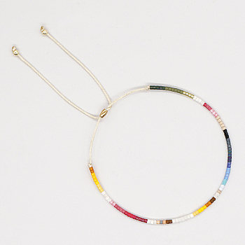 Glass Seed Braided Bead Bracelet, Adjustable Bracelet, Colorful, No Size