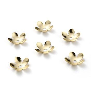 Brass Bead Cap, Long-Lasting Plated, 5-Petal Flower, Real 24K Gold Plated, 8.5x2mm, Hole: 1.5mm