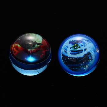 Transparent Epoxy Resin Beads, Double Sided Universe Galaxy Starry Night, No Hole/Undrilled, Round, Dodger Blue, 20mm