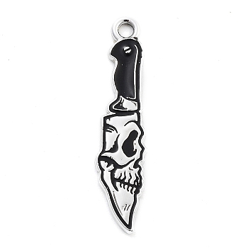 Halloween Alloy Enamel Pendants, Platinum, Dagger, Skull, 31x7x1mm, Hole: 2mm