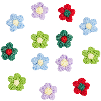 50Pcs 5 Colors Combed Cotton Ornament Accessories, Flower, Mixed Color, 41x40x10mm, 10pcs/color