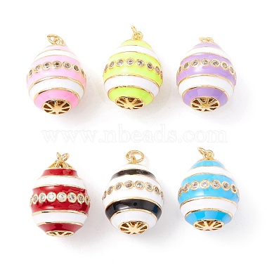 Real 18K Gold Plated Mixed Color Oval Brass+Enamel Pendants