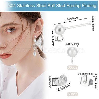 60Pcs 304 Stainless Steel Ball Stud Earring Post(STAS-BBC0004-20)-2