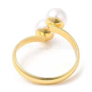 Rack Plating Brass Open Cuff Rings with Round Plastic Pearl Beads for Women(RJEW-Q770-26G)-2
